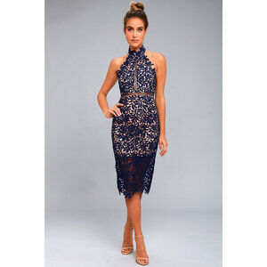Lulus Divine Destiny Navy Blue Lace Midi Dress - Size S
